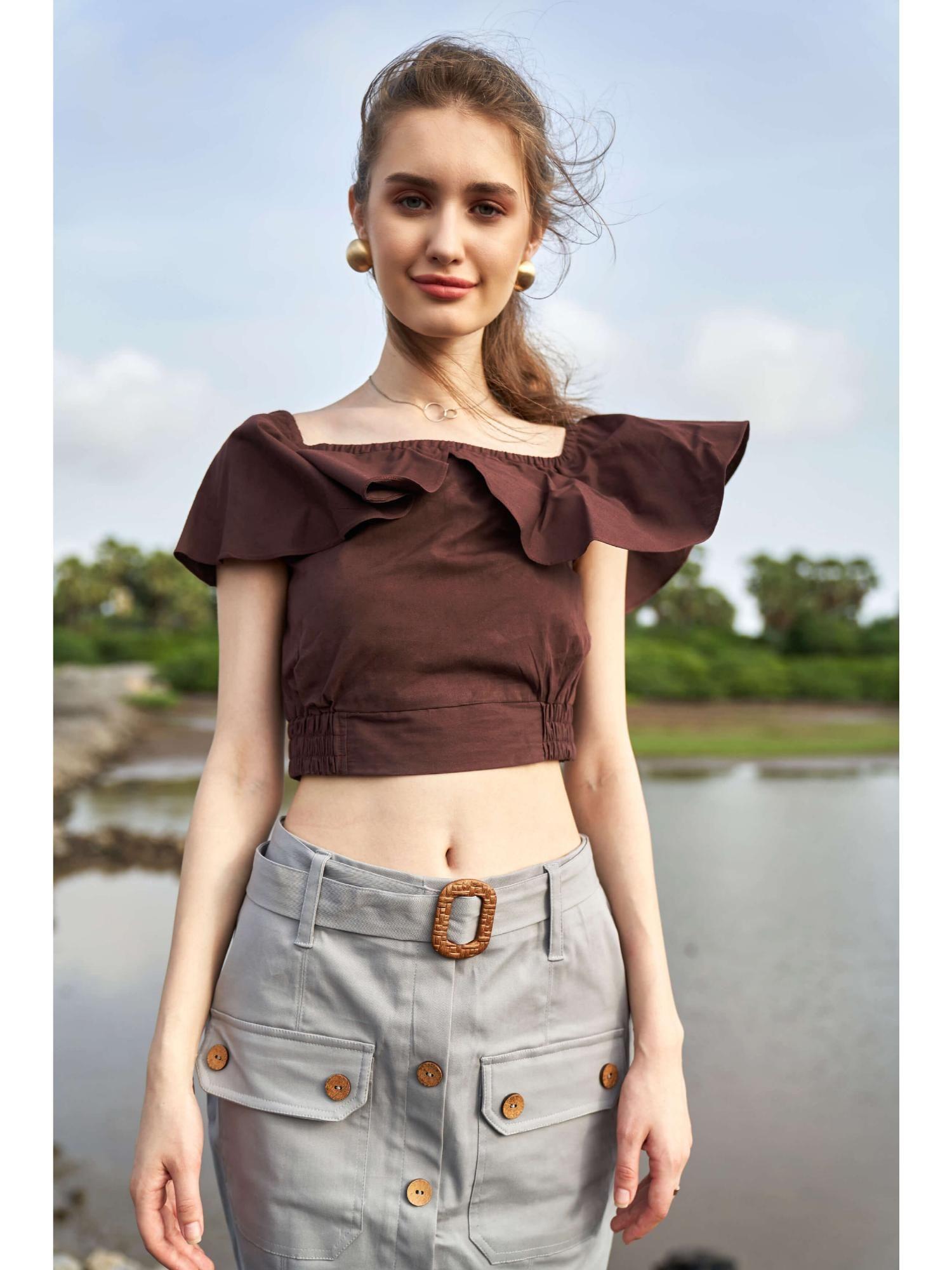 brown boat neck crop top