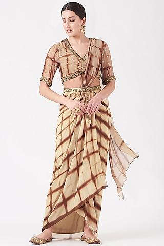 brown box tie-dye saree set