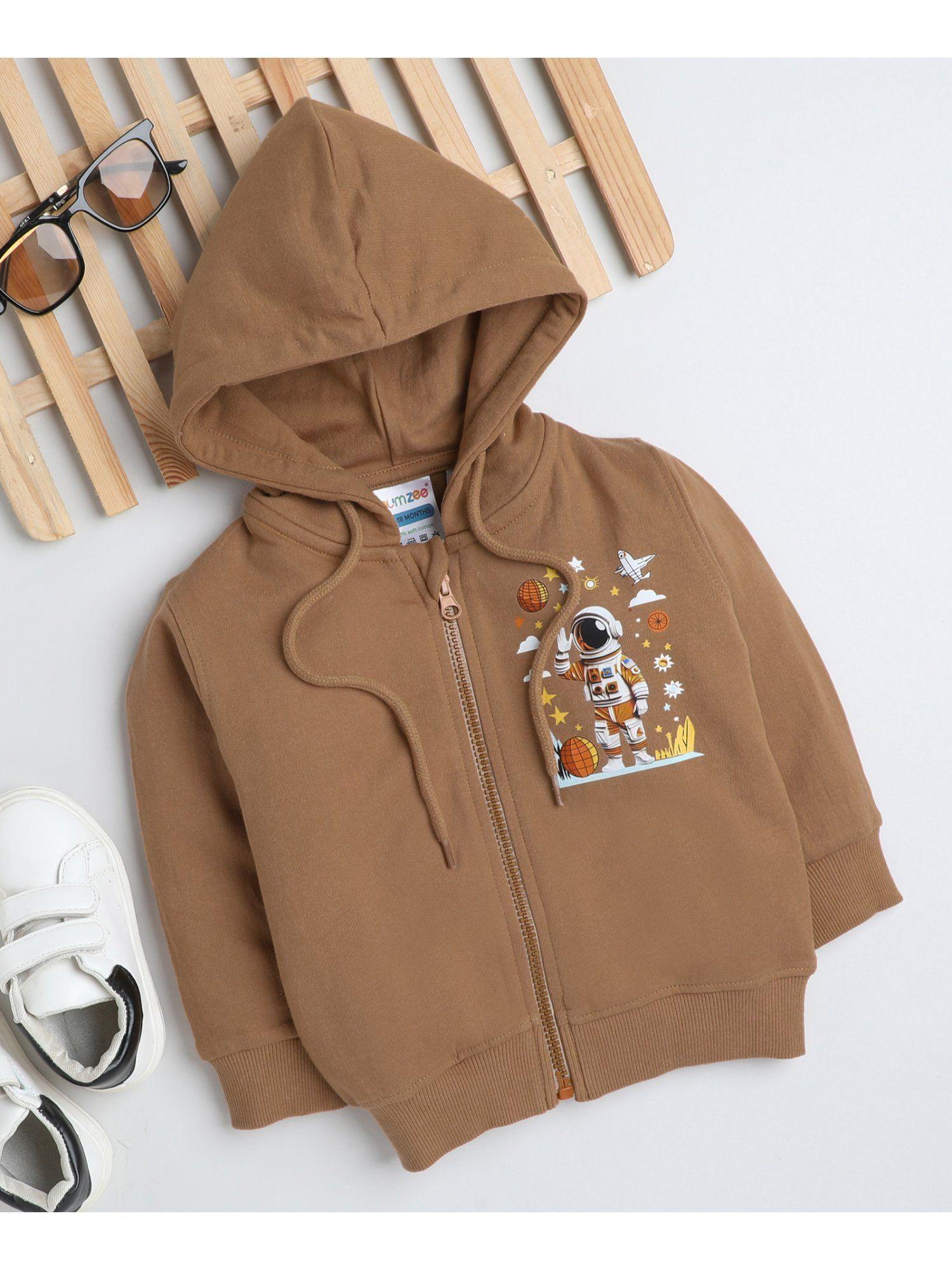 brown boys full sleeves hooded sweatshirt