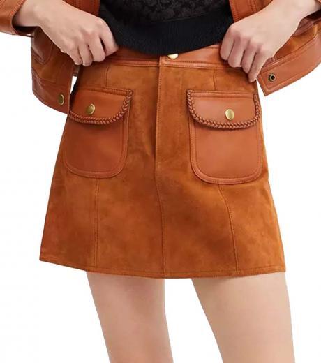 brown braided suede mini skirt