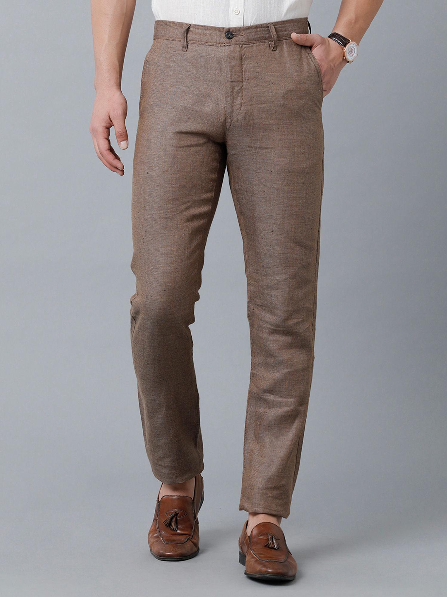 brown casual mid rise active waist trouser for men