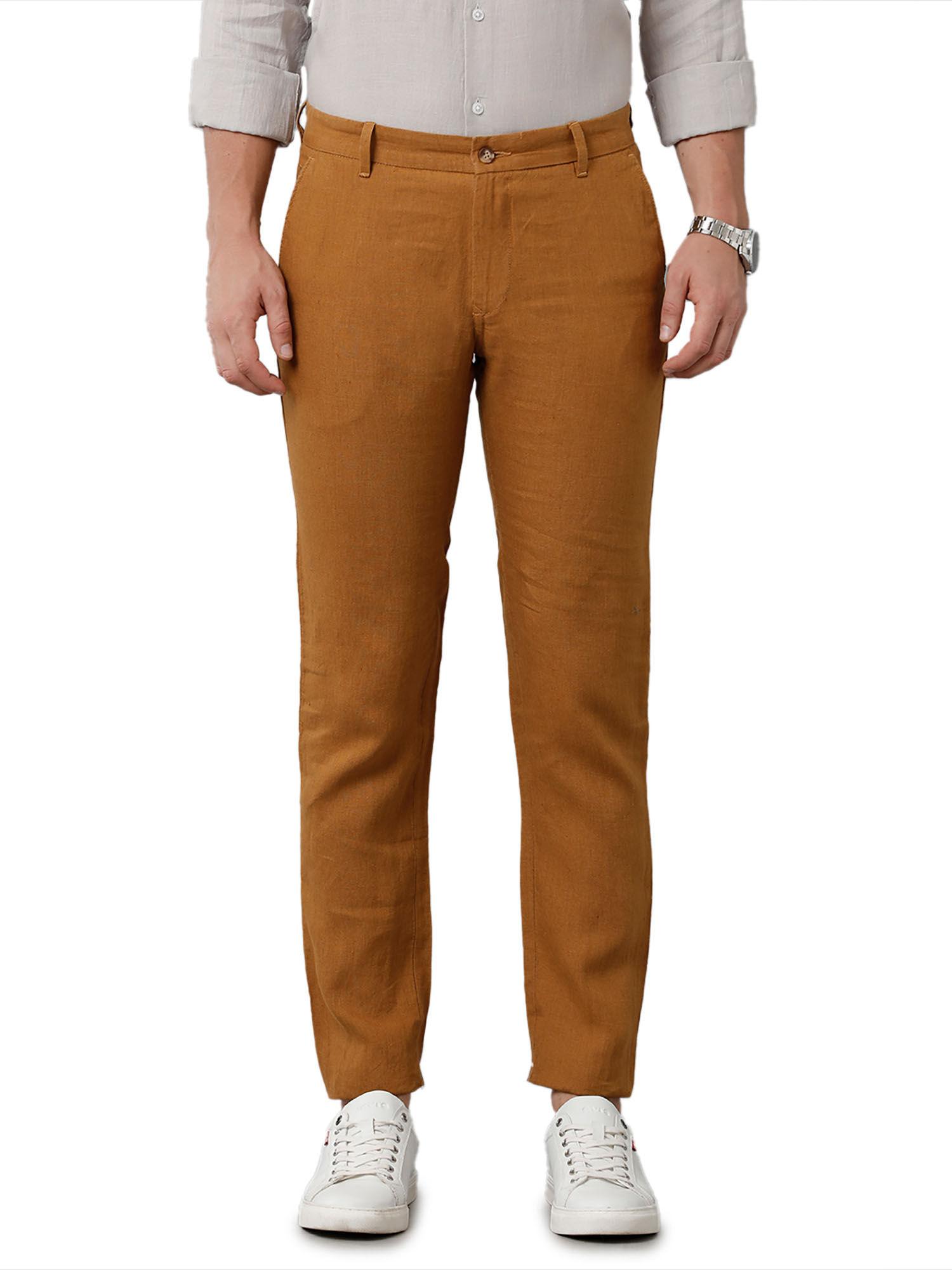 brown casual mid rise active waist trouser for men