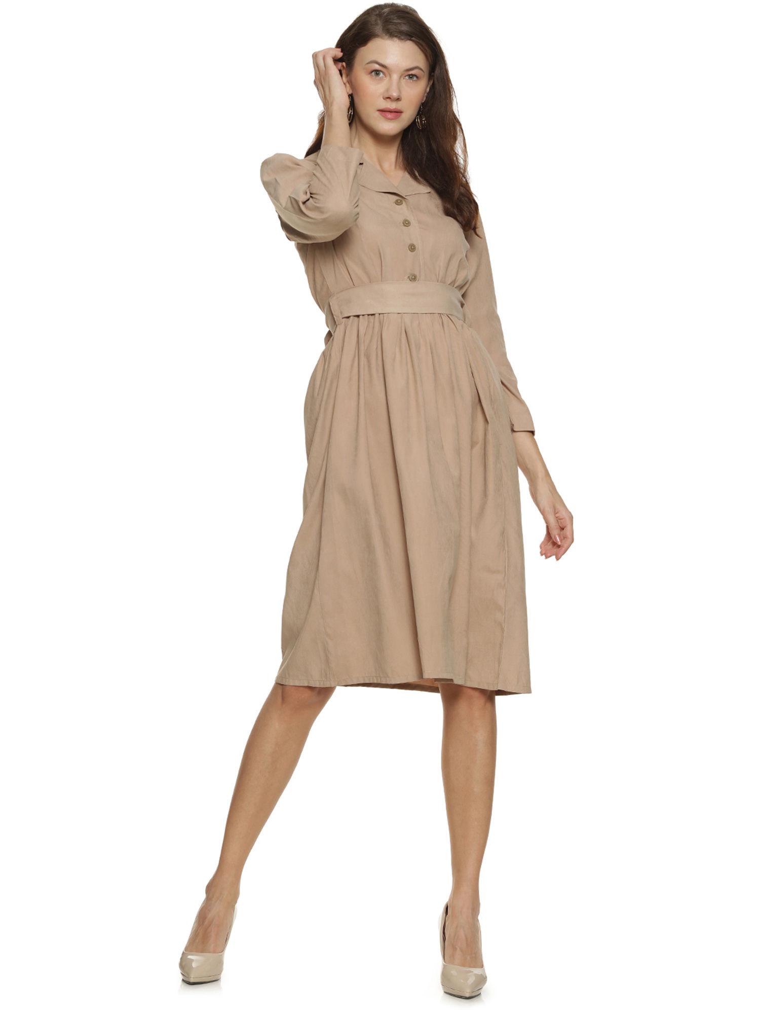 brown casual stylish drawstring dress