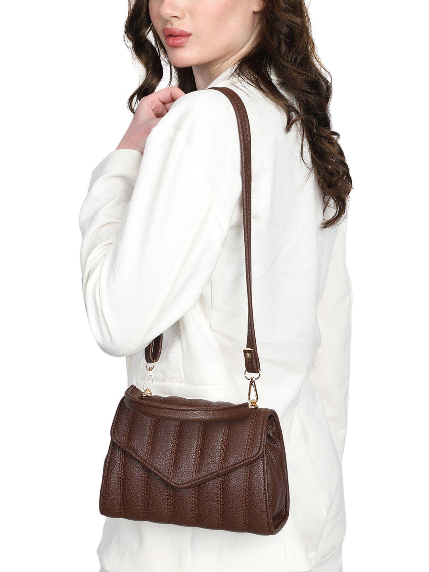 brown casual synthetic leather solid handheld bag