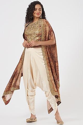 brown chanderi cape set