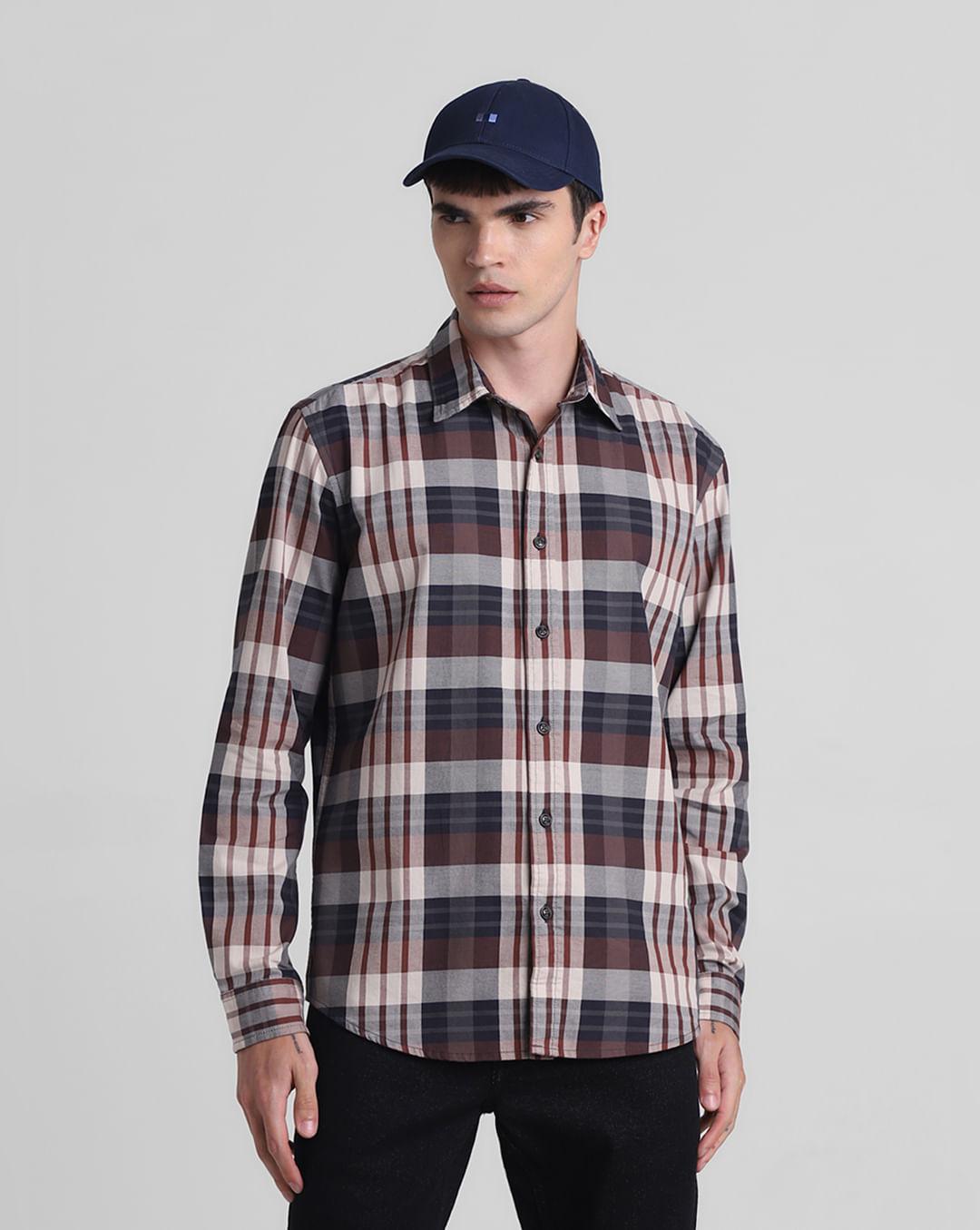 brown check full sleeves shirt