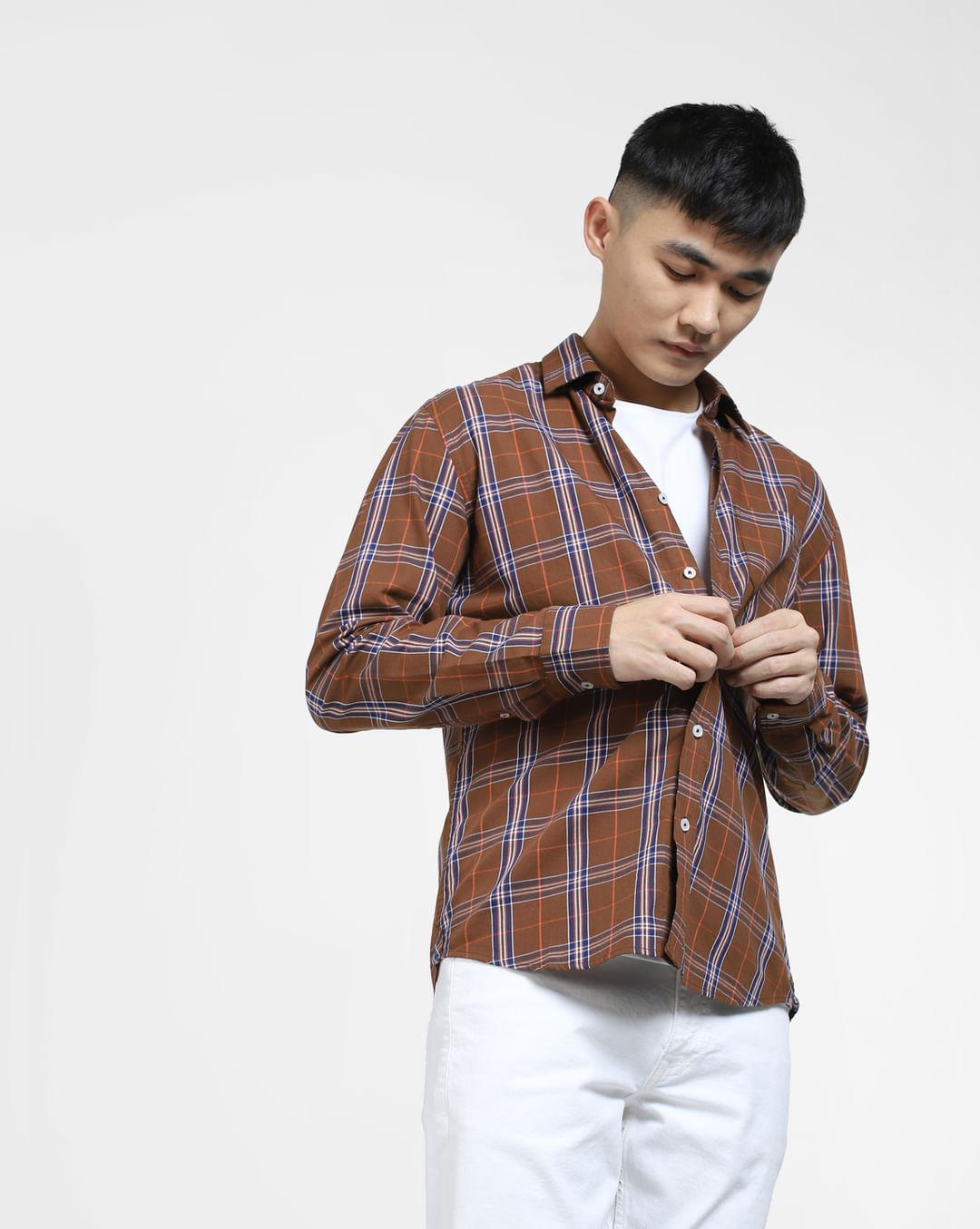 brown check full sleeves shirt