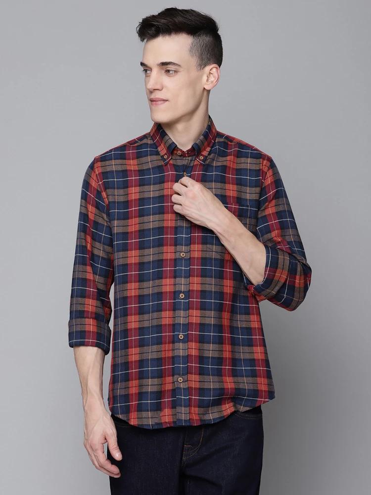 brown checked collar shirt