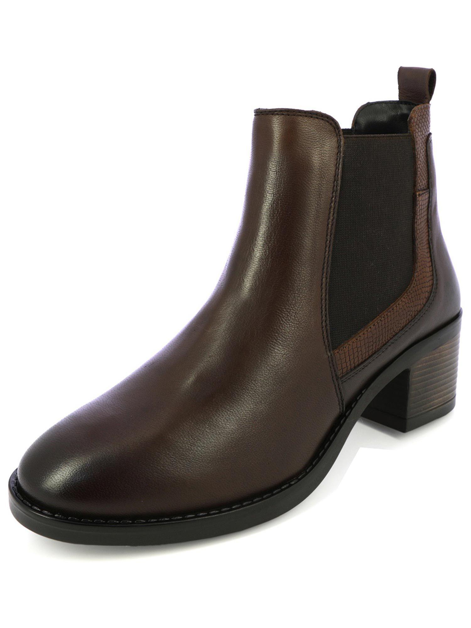 brown chelsea boots with block heels