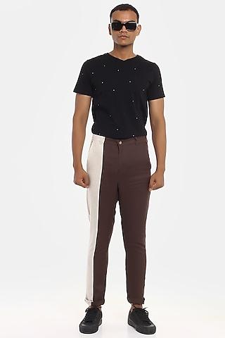 brown color blocked trousers