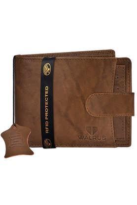 brown color premium genuine leather bi-fold men wallet with rfid protection - brown
