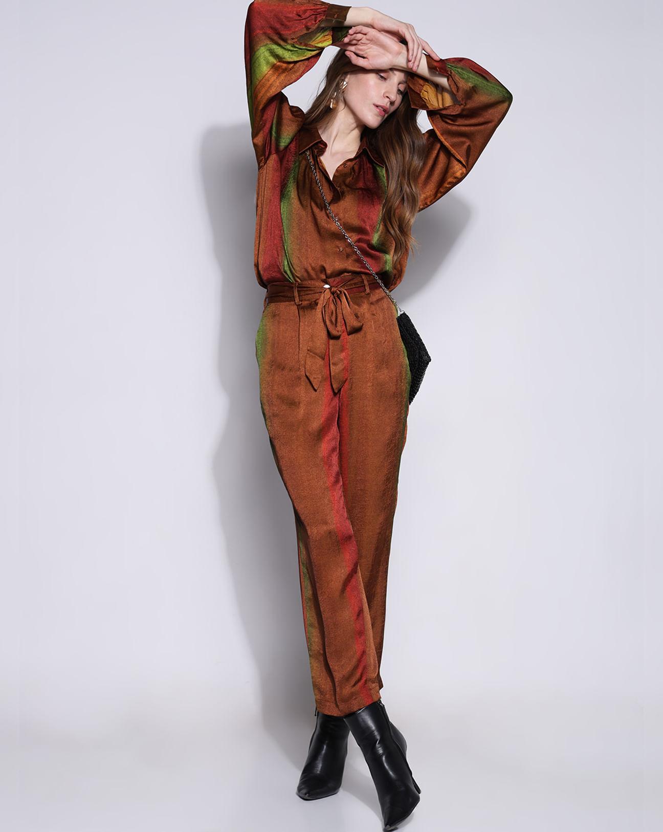 brown colourblocked co-ord set pants