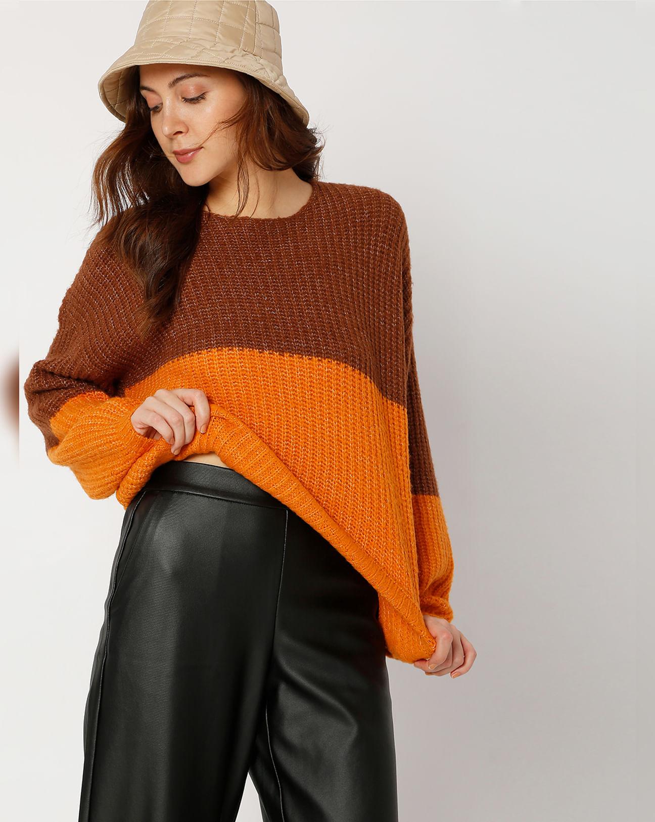 brown colourblocked pullover