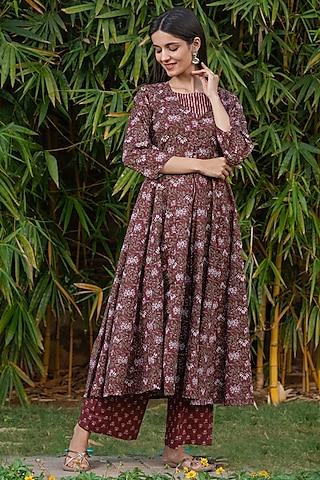 brown cotton anarkali set