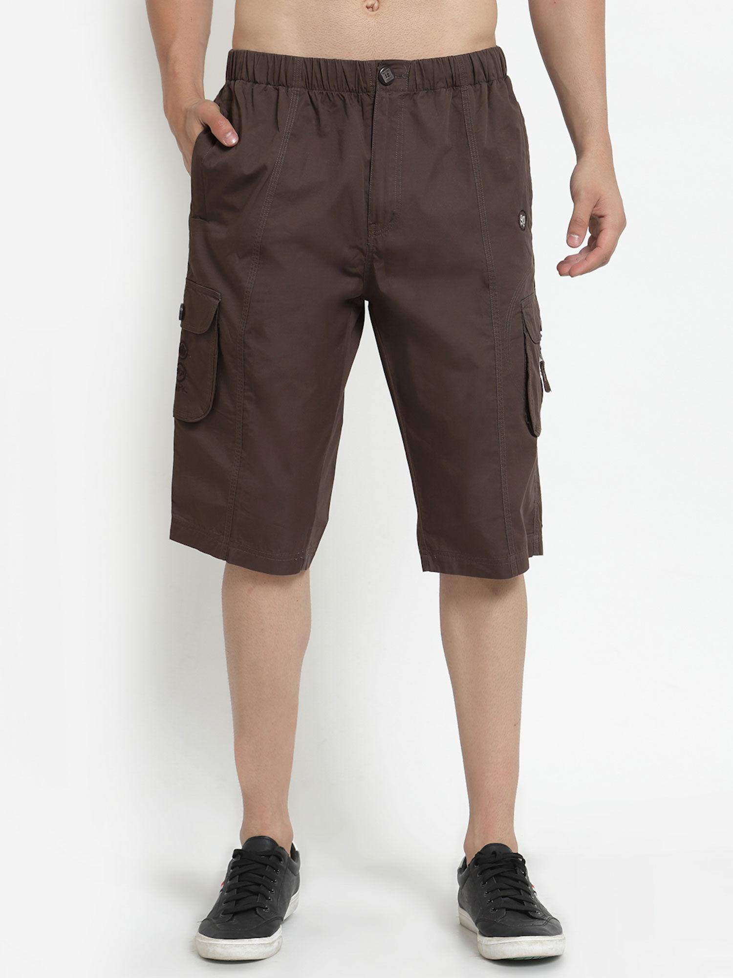brown cotton casual wear 3/4 shorts