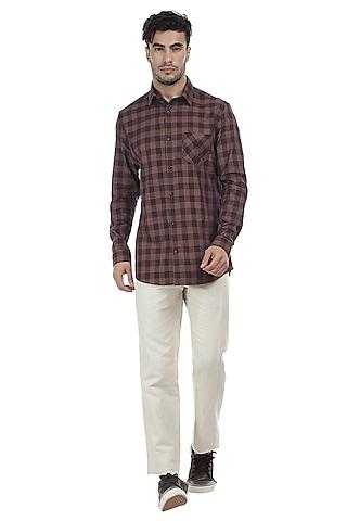 brown cotton checkered shirt