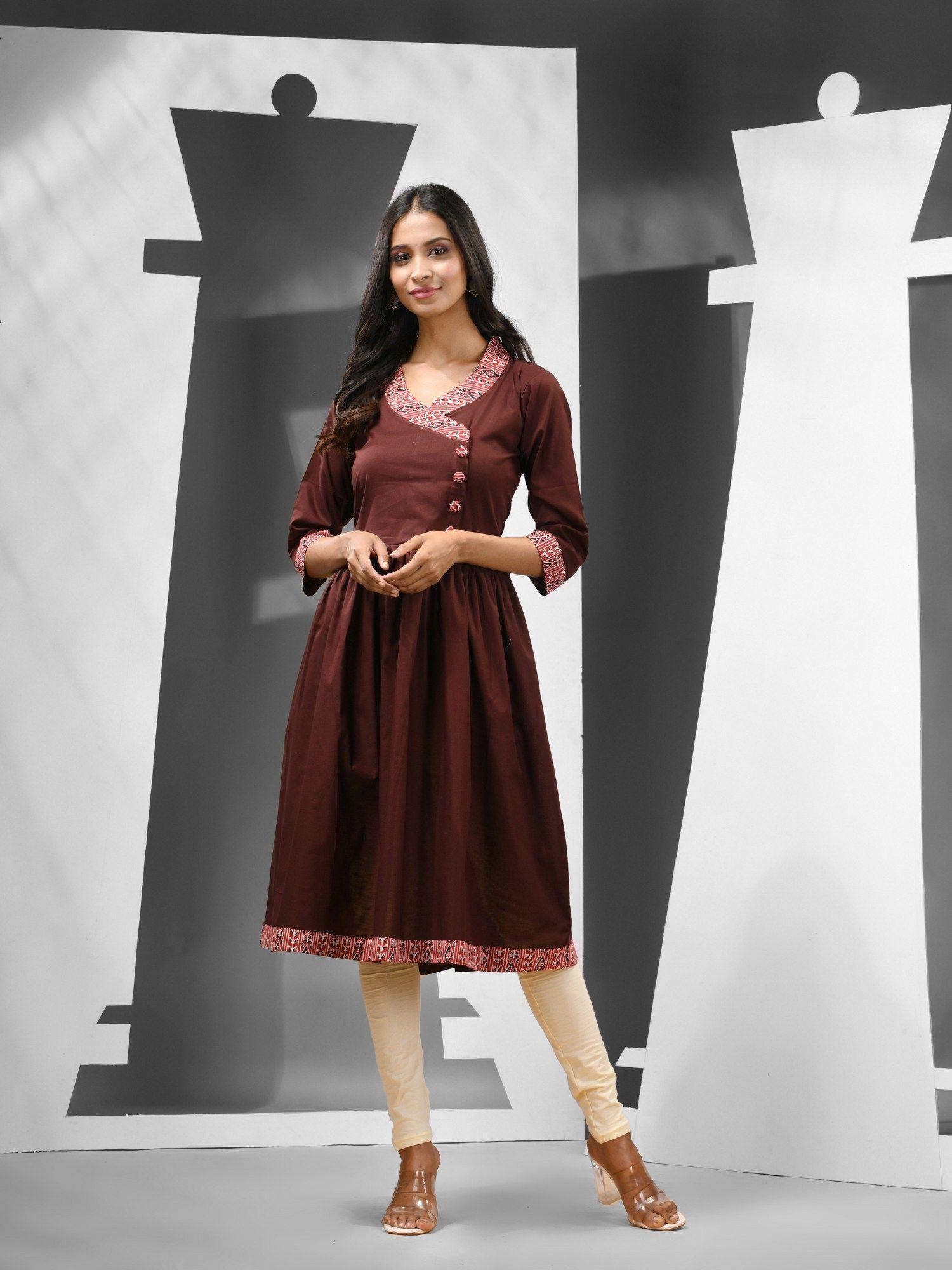 brown cotton dress solid kurta