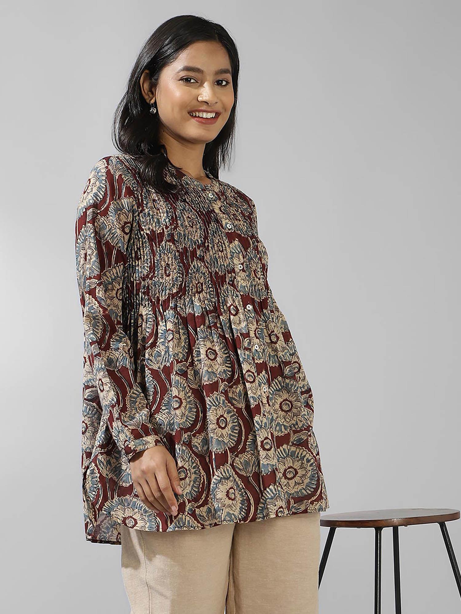 brown cotton hand block printed tunic