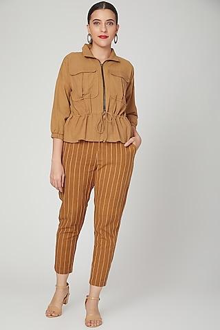 brown cotton linen bomber jacket for girls