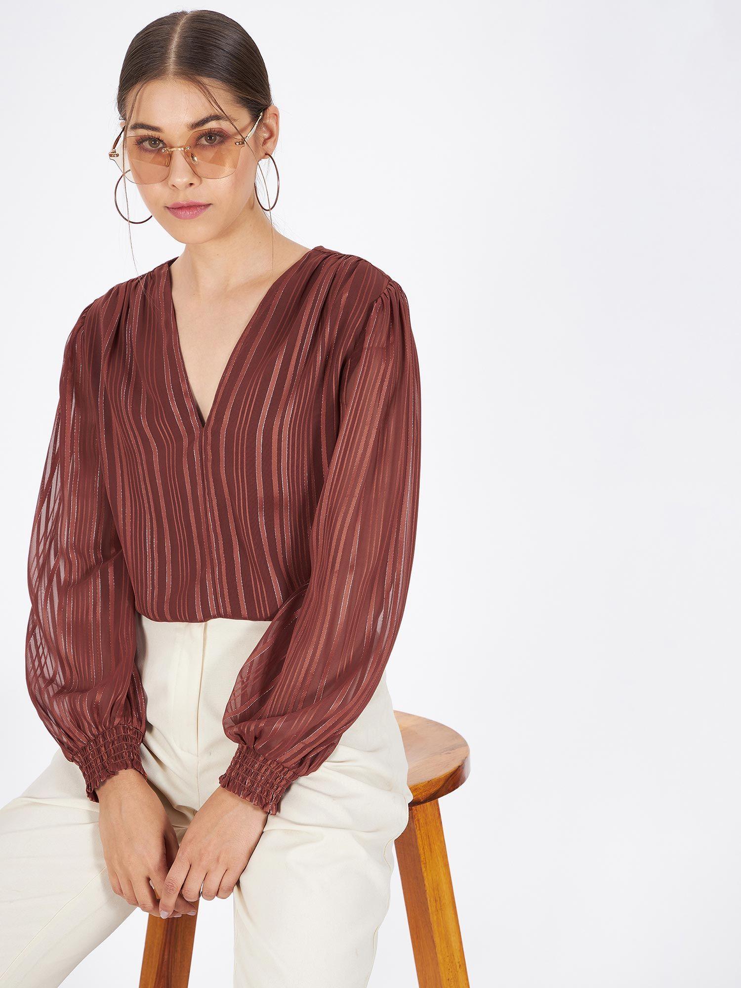 brown cotton lurex top