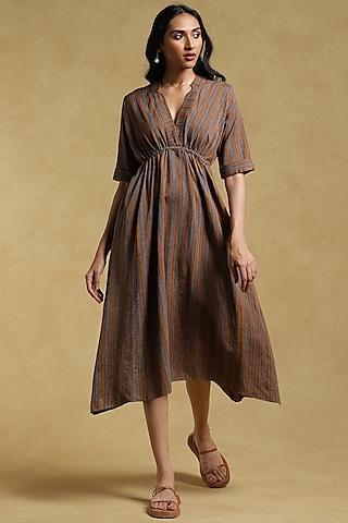 brown cotton midi dress