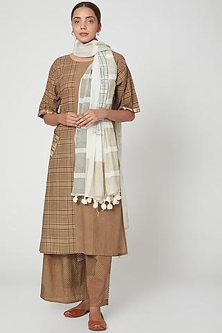 brown cotton printed kurta set