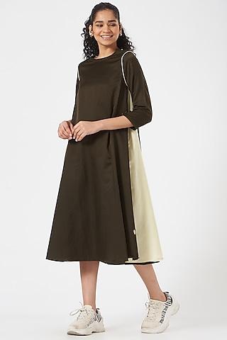 brown cotton silk a-line dress