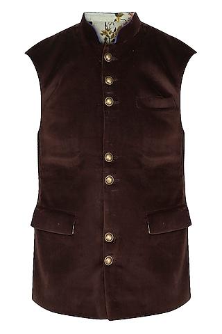brown cotton velvet nehru jacket