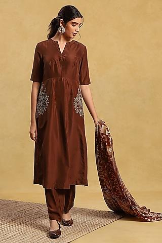 brown crepe kurta set