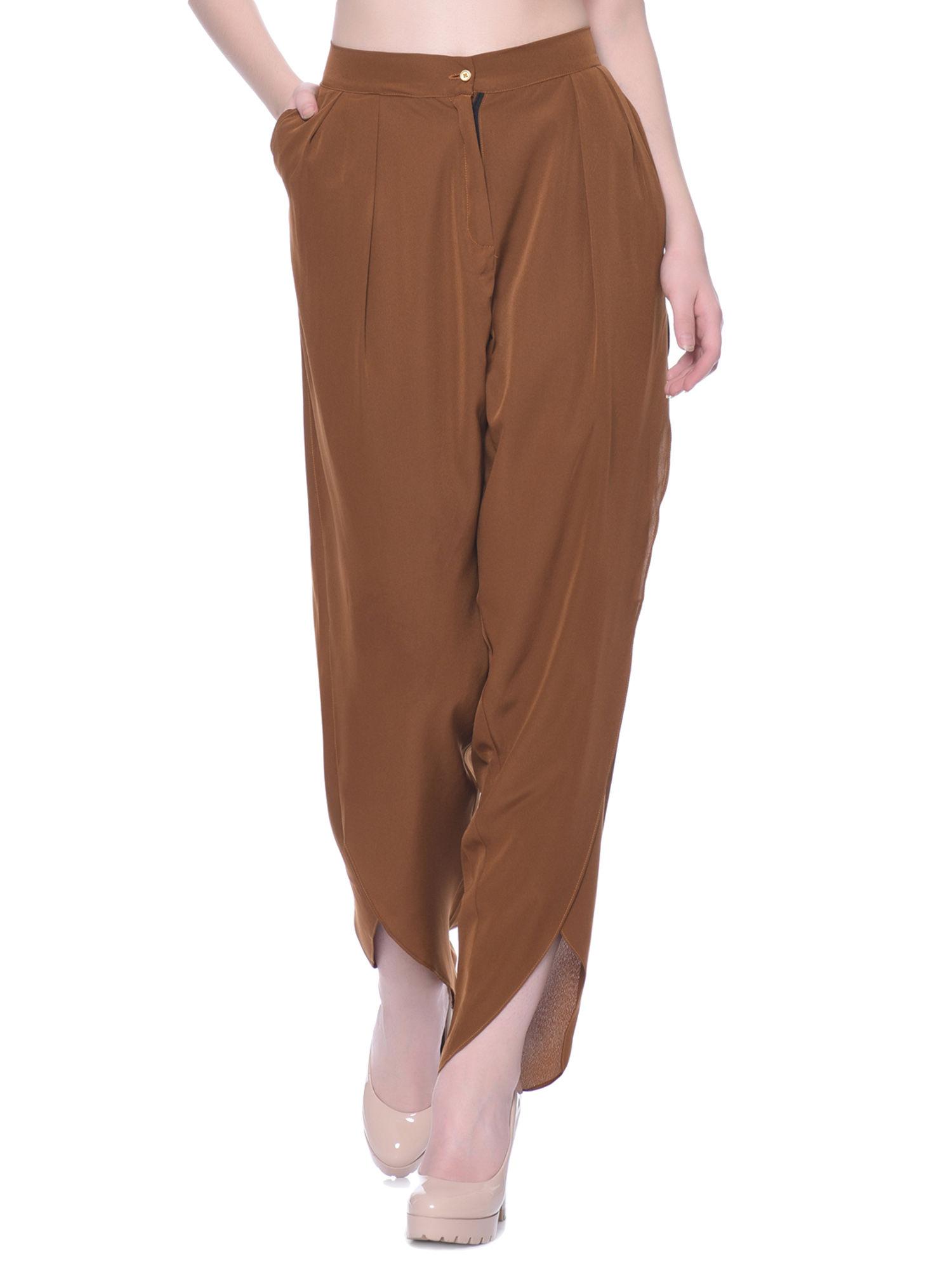 brown crepe tulip pant