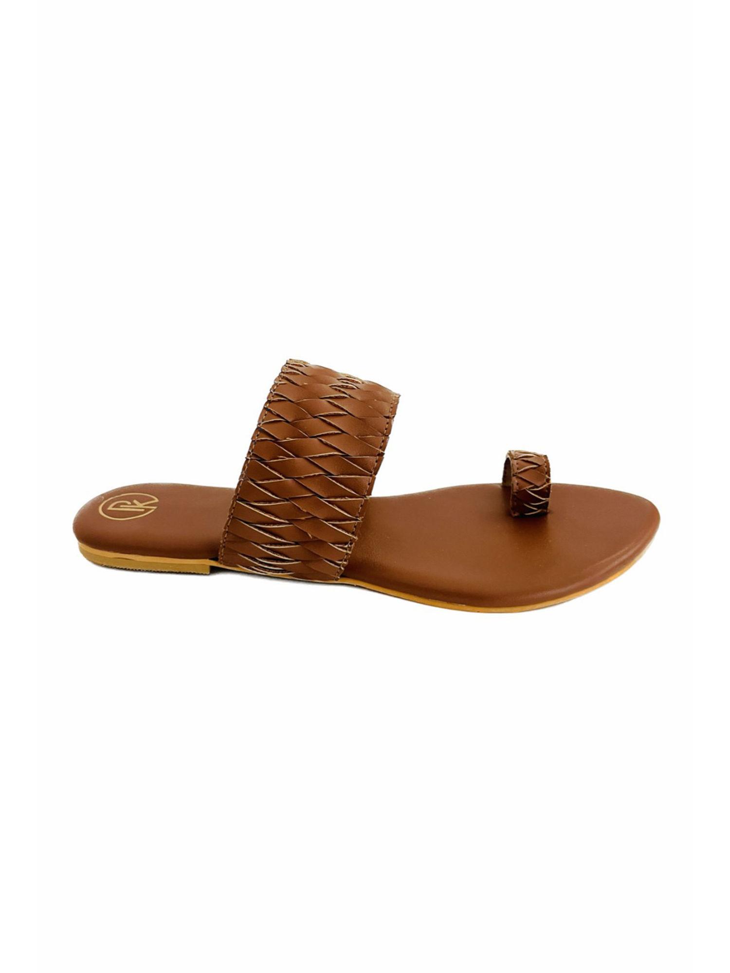 brown criss cross thumb flats