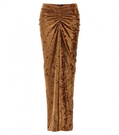 brown crushed velvet long skirt
