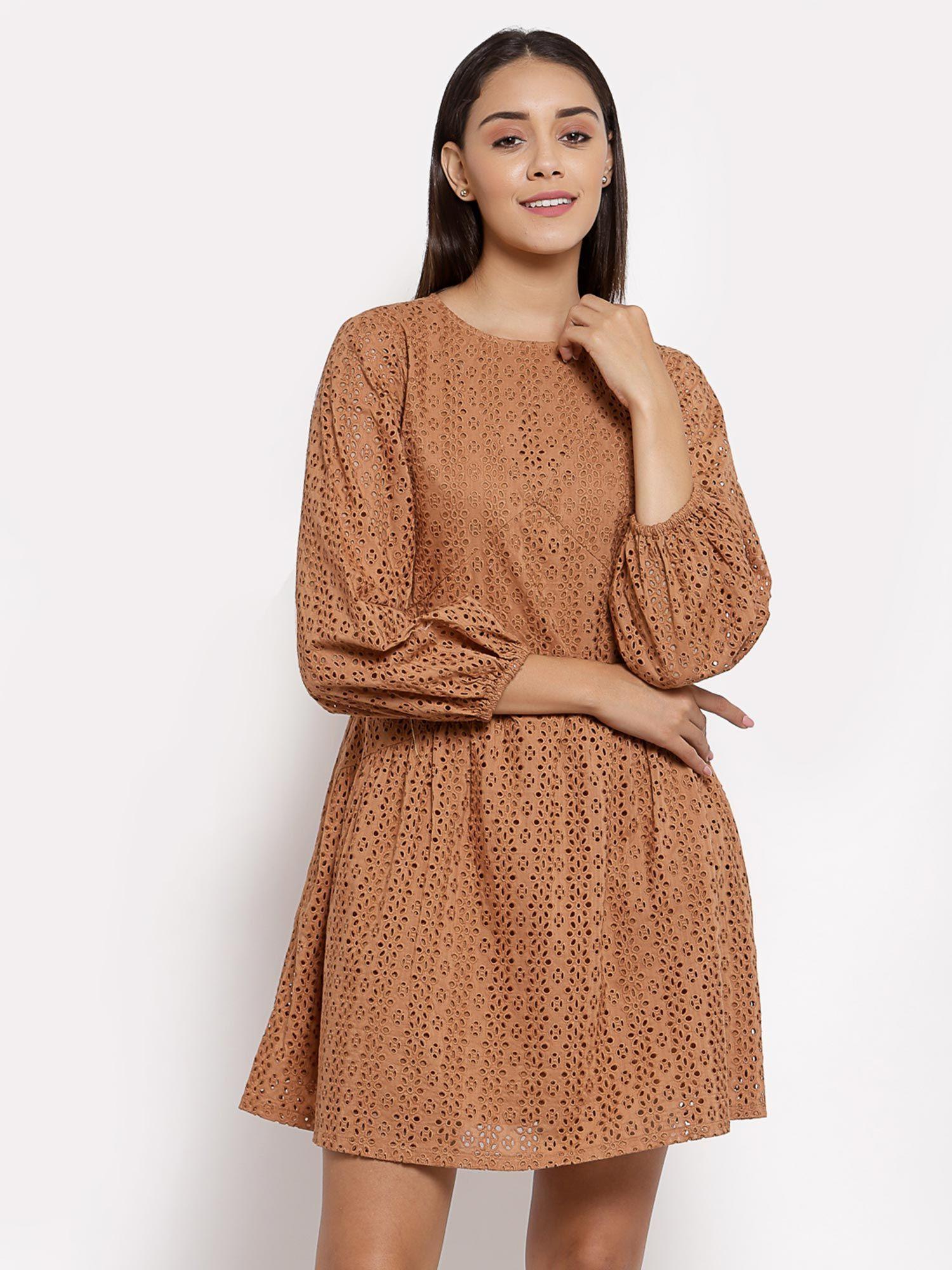 brown cut detail dress