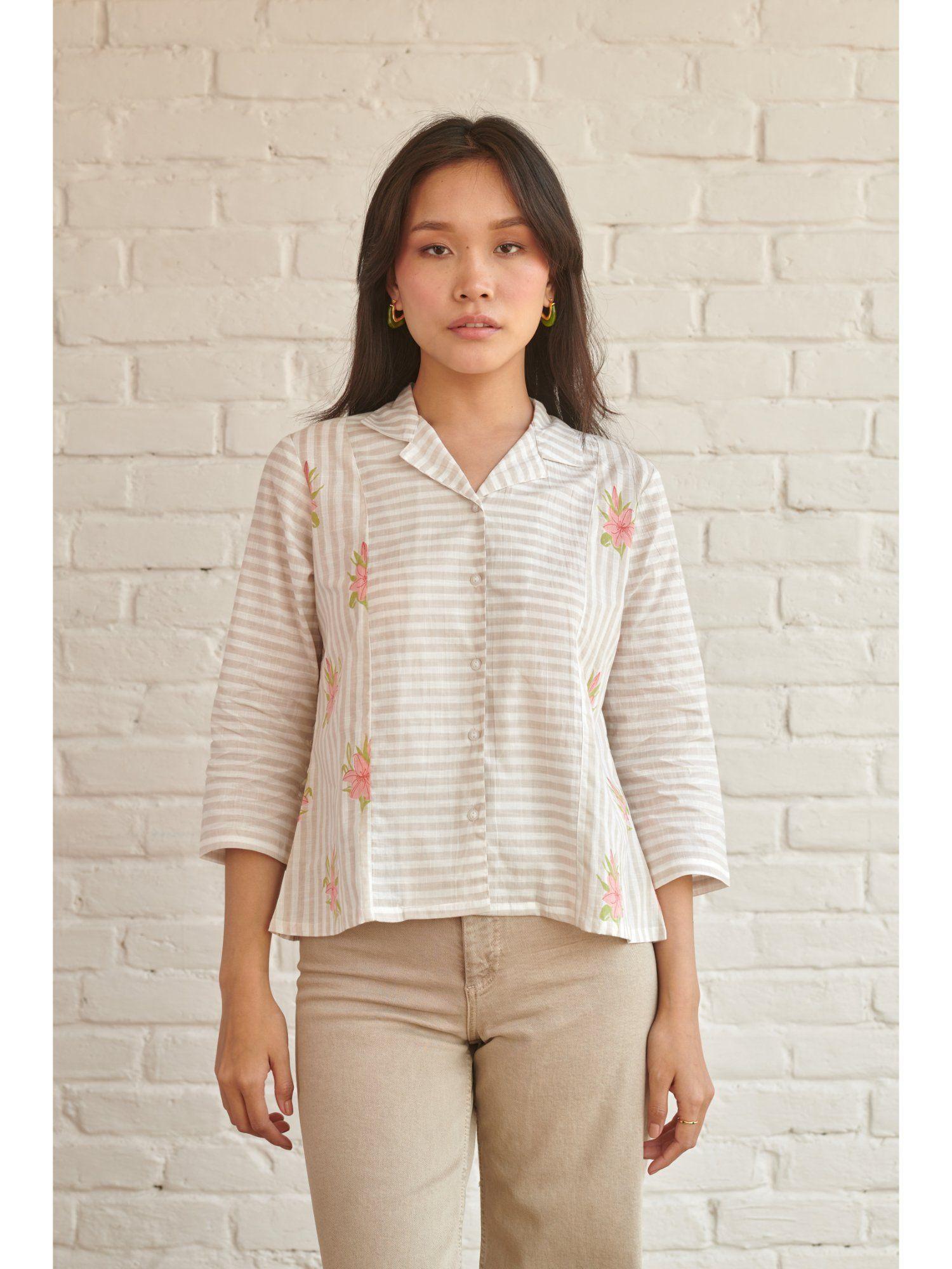 brown daffodil paneled shirt