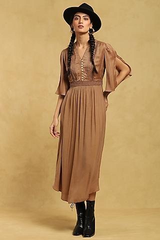 brown dehri satin maxi dress