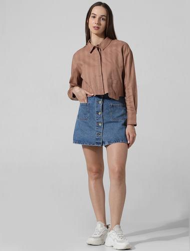 brown dobby cropped shirt
