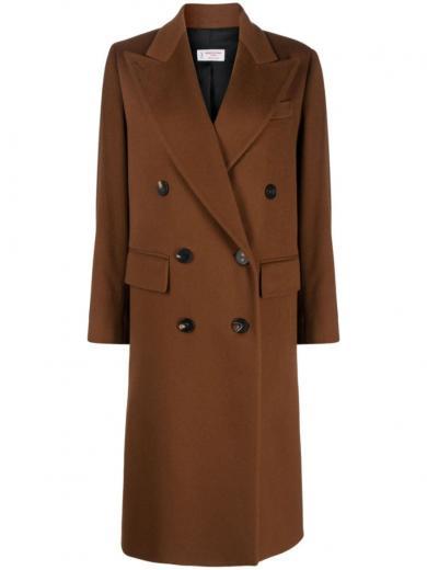 brown double-breasted wool coat