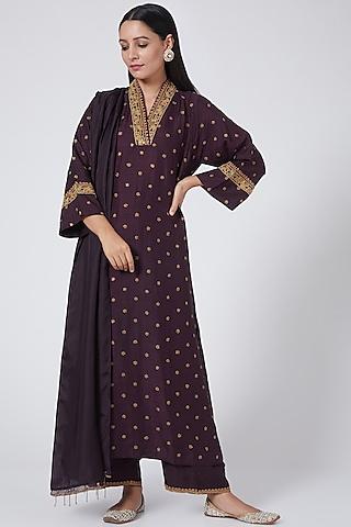 brown dupion silk kurta set