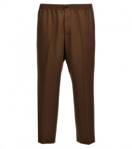 brown elastic waistband pants