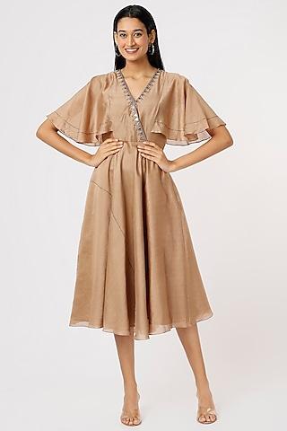 brown embellished a-line dress