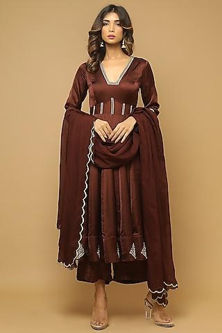 brown embellished anarkali set