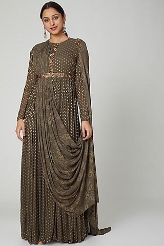 brown embellished floor length gown