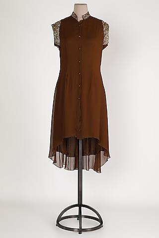 brown embellished high-low tunic