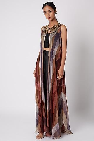 brown embroidered & printed cape