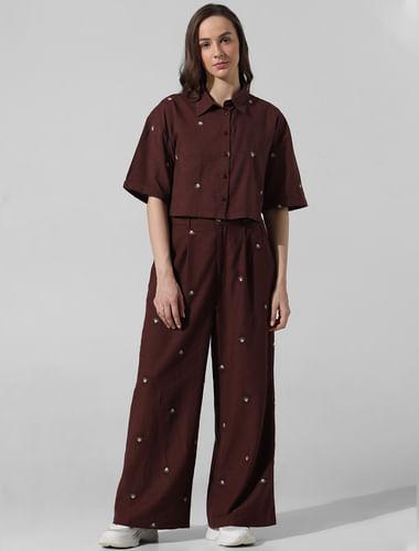 brown embroidered co-ord set shirt