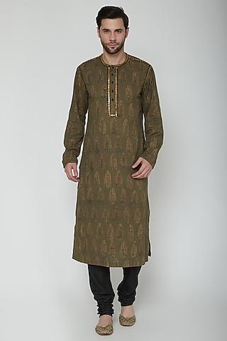 brown embroidered kurta set