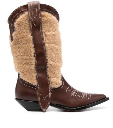 brown embroidered leather texan boots