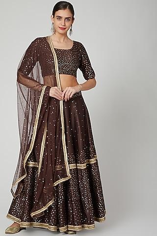 brown embroidered lehenga set