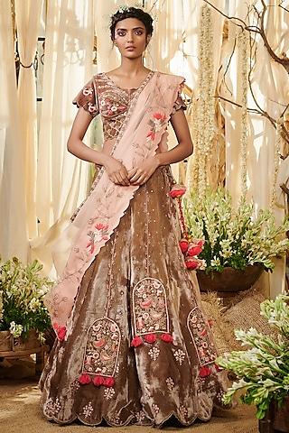 brown embroidered lehenga set