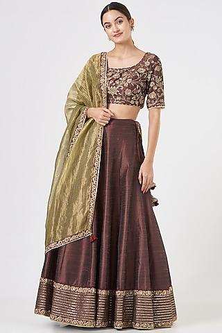 brown embroidered lehenga set